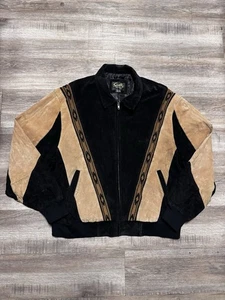 Scully Jacket Mens 2XL Black Tan Suede Western Bomber Aztec Southwest Pattern - Picture 1 of 9