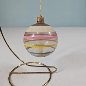 Vintage Paper Cap Glass Christmas Ornament Unsilvered Pink Blue White Stripes - Picture 1 of 4