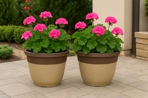 Planters Plastic Grey Plant Pots Garden Outdoor 11L Crackle Patio 2 Pcs 30cm - Picture 1 of 13