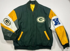 Vintage JH Design Green Bay Packers NFL Football Leather Letterman Jacket Size L - Bild 1 von 24