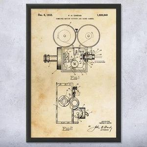 Motion Picture Camera Patent Wall Art Poster, Canvas or Framed Hollywood Decor - Picture 1 of 15