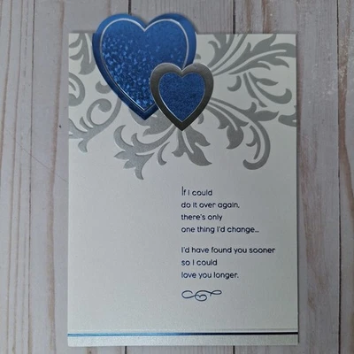 Happy Anniversary Card Blue Hearts Die Cut Embossed Love Unused w/ Env Foto 1 de 3