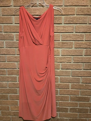 Vestido de manga curta American Living Coral envoltório falso poliéster cinched tamanho 14 - Imagem 1 de 4