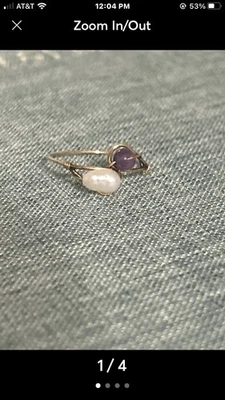 Anillo de perlas de amatista envueltas en alambre de oro macizo de 14k tamaño 7,5 Foto 1 de 4