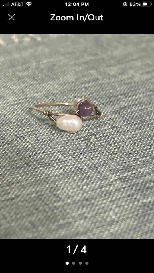 Anillo de perlas de amatista envueltas en alambre de oro macizo de 14k tamaño 7,5 Foto 1 de 4