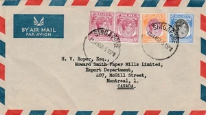 Singapore to Canada George VI 10cx2 20c 50c Shades 1952 FREE SHIPPING - Picture 1 of 1
