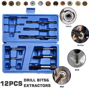 12Pcs/Set Broken Screw Extractor Easy Out Remover Damaged Stripped Drills Bolt - Picture 1 of 12