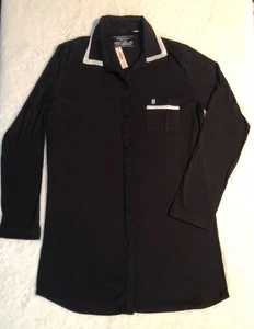 VICTORIAS SECRET Sleep Shirt Gown Modal Soft Button Front Black Small Logo NWT - Picture 1 of 5