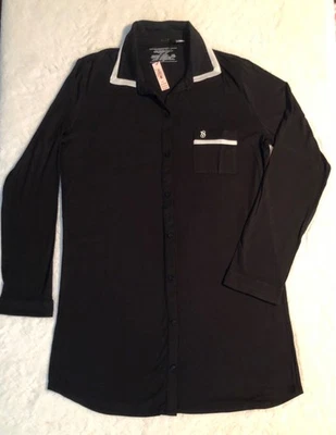 VICTORIAS SECRET Sleep Shirt Gown Modal Soft Button Front Black Small Logo NWT - Image 1 of 4