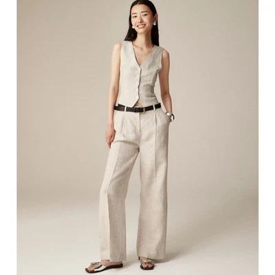 J.Crew Wide-leg Essential Linen Pants WMNS 6 Flax High Rise Relaxed Fit Zip Fly - Image 1 of 4