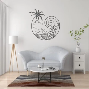 Sunset Swirl | Palm Tree & Ocean Wave Scenic Decal | Adventure Beach Sticker - Picture 1 of 7