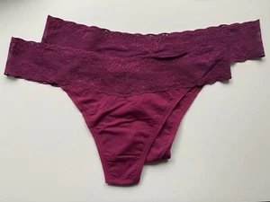 NWT 2-Pack Natori Bliss Perfection Lace-Waist Thong One Size Wine - Picture 1 of 6