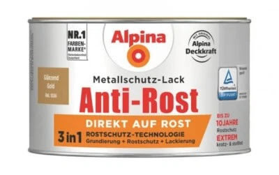 Alpina Metallfarbe, Rostprimer etc Anti Rost Glänzend 300 ml RAL 1036Gold - Bild 1 von 2