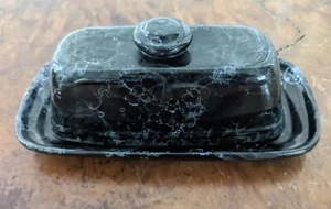 Vintage Black With White Swirls Butter Dish W.C.L. Taiwan - Picture 1 of 9