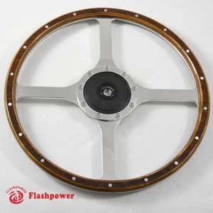 16" Classic Riveted Wood Steering Wheel Horn Button MGTriumph Jaguar Marine Boat - Bild 1 von 7