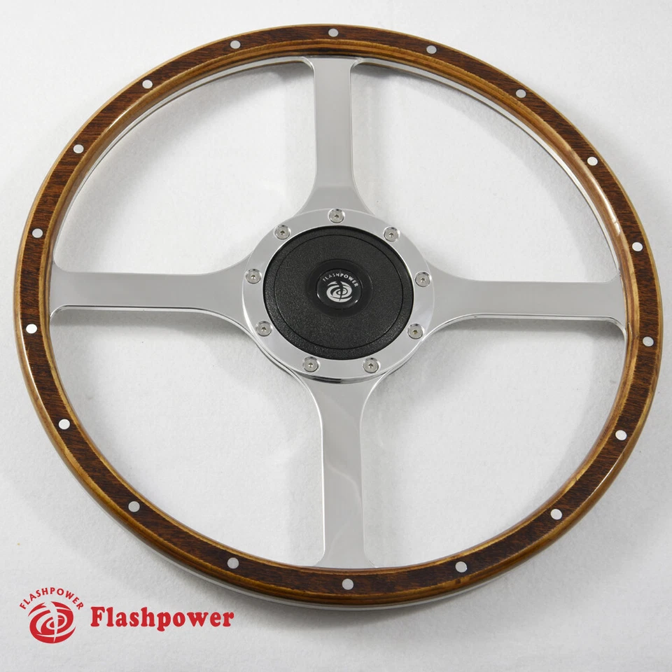16" Classic Riveted Wood Steering Wheel Horn Button MGTriumph Jaguar Marine Boat - Image 1 of 4