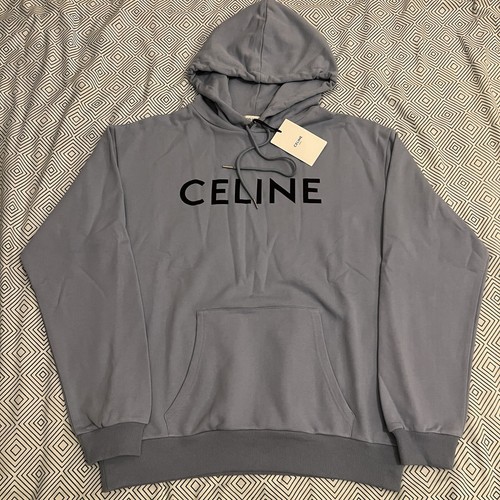 CELINE FELPA CON CAPPUCCIO SCIOLTA IN PILE DI COTONE BLU NERO TAGLIA MEDIA