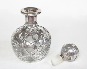 Antique Alvin Silver Overlay Cut Glass Perfume Bottle - Picture 1 of 12