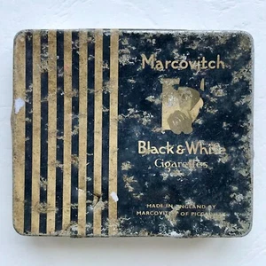 Vintage Marcovitch Black White Cigarette Tin WW11 Tobacco Box for H M Forces - Picture 1 of 24