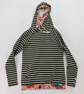Women's Hoodie Sweatshirt Size S Green Striped Lightweight Stretch - Picture 1 of 13