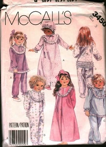 3450 Vintage McCalls Sewing Pattern Toddler Robe Nightgown Pajamas Bonnet OOP 3 - Picture 1 of 2
