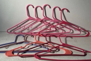 Lot of 10 Shades of Pink/Purple Plastic Tubular Clothing Hangers With Hooks - Picture 1 of 4