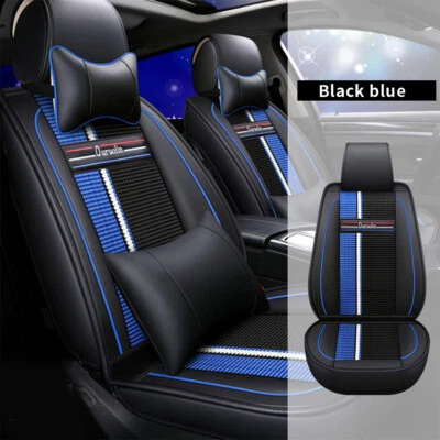 Car Seat Covers for Land Rover 2-seats Headrest+Pillows Cushion Black Blue - Imagem 1 de 4