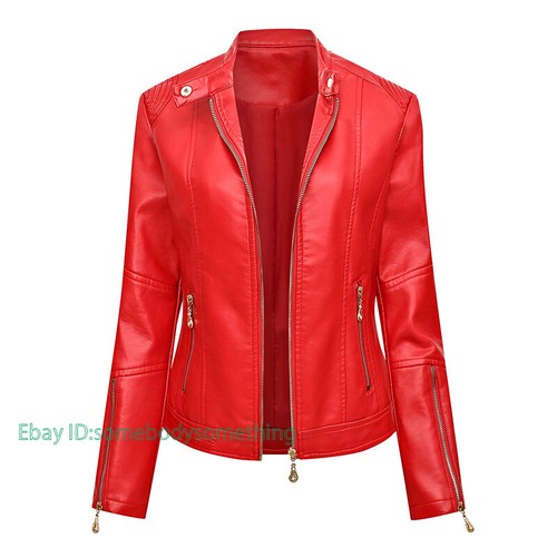 OFF WHITE Giacca Biker Donna Moto Cerniera Finta Pelle Cappotto Corto Slim Fit Outwear