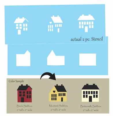 Stencil 2" Prim Saltbox House Shapes Folk Art Colonial Home Country DIY Signs - Image 1 of 4