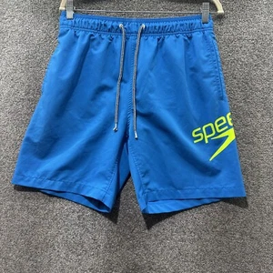 Speedo Swim Trunks Men Medium Blue Drawstring Shorts Pockets Lined Summer Beach - Picture 1 of 8
