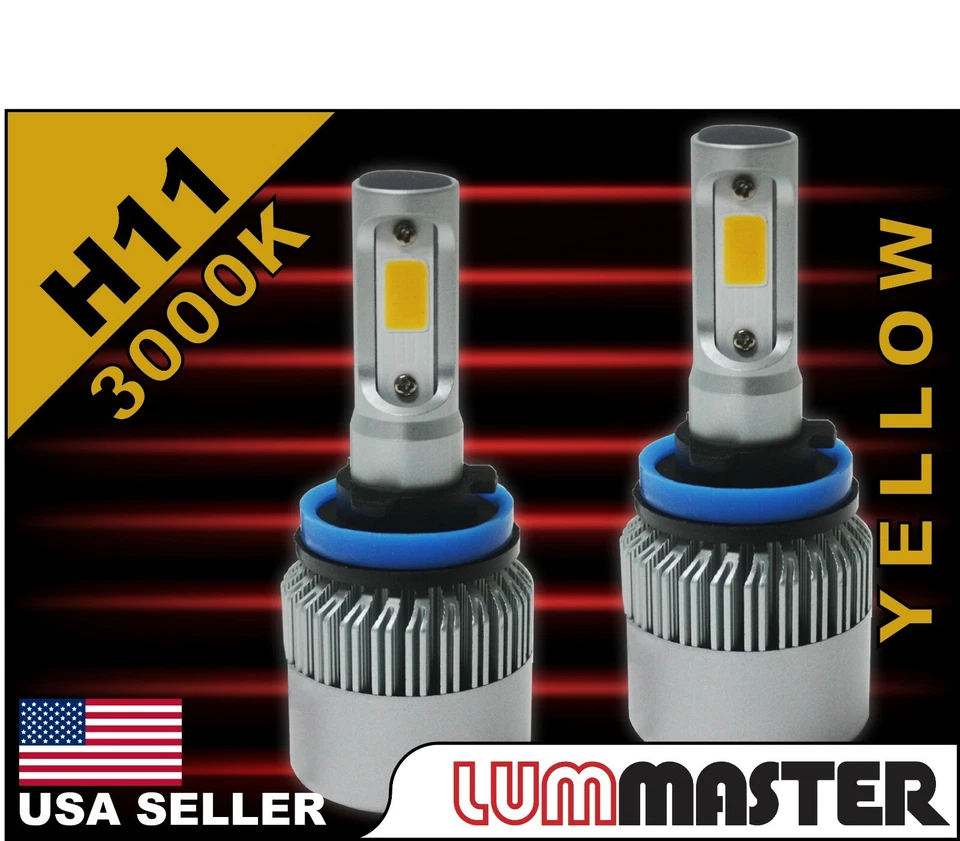 H11 H8 H9 LED Headlight Fog Bulb Kit Pair Beam Conversion Yellow 3000K - Image 1 of 1