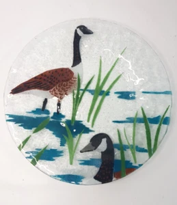 Ann C Ross signed Fused Glass Salad Bread Plate Bird Canada Goose 8.5" Wildlife - Picture 1 of 6
