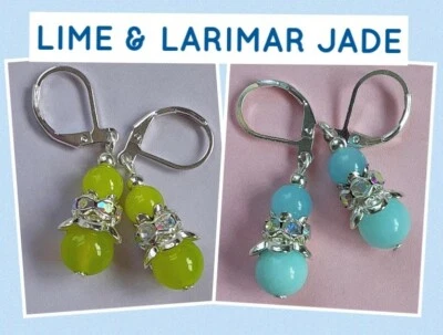 LIME and LARIMAR JADE AB Crystal earrings handcrafted U CHOOSE XX - Image 1 of 3