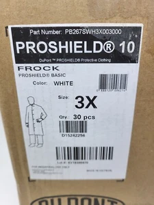 30ct DuPont ProShield 10 Knee Length Frock w/Front Snaps & Elastic Cuff 3X White - Picture 1 of 3