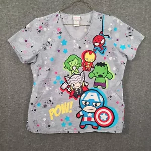 Marvel Avengers Nurse Scrub Top Women's Size XL Gray Short Sleeve 100% Cotton - Picture 1 of 7