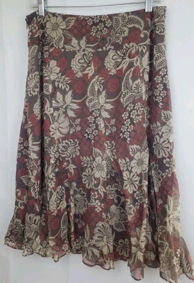 Charter Club Women's 100% Silk Skirt Fully Lined Brown Floral Print  Sz.10  NWT  - Image 1 of 4