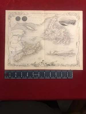 MAPA NOVA ESCOCIA Y TERRANOVA c1850 RAPKIN & ROGERS Coloreado a Mano Antiguo CANADÁ Foto 1 de 4