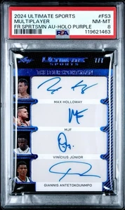 2024 LEAF FOUR SPORTSMAN QUAD AUTO GIANNIS VINICIUS HOLLOWAY MJF 7/7 BUCKS PSA 8 - Picture 1 of 3