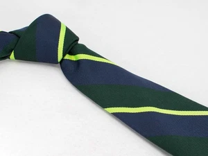 Corbata de seda Valentino azul marino verde oscuro rayas amarillas neón para hombre nueva sin etiquetas - Imagen 1 de 5