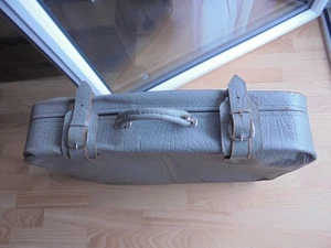 Alter Reisekoffer Grau Echt Leder Vintage Oldtimer große Reise Handgepäck Tasche - Bild 1 von 17