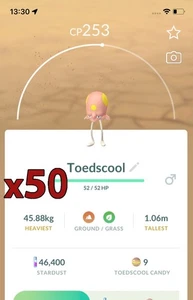 50x Toedscool Pokemon Bundle !! Good Chance of Lucky and Good IVs !! Go - Picture 1 of 1