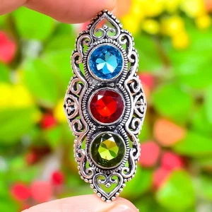 Peridot, Garnet Gemstone Handmade 925 Sterling Silver Jewelry Ring Size 9.5 t966 - Picture 1 of 4