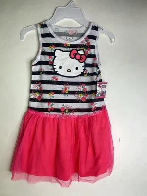 Hello Kitty Floral Striped Hot Pink Tutu Dress Sleeveless Girls Size 6X - Image 1 of 4