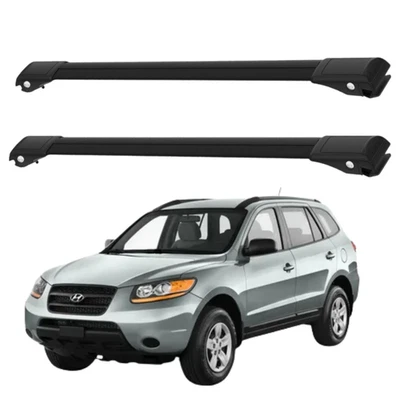Lockable Roof Rack Cross Bars for Hyundai Santa Fe CM 2009-2012 Black - Image 1 of 4