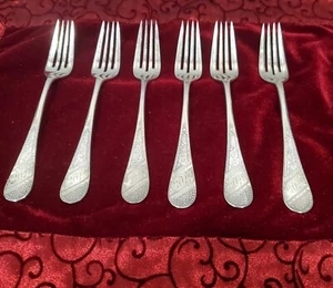 Juego de 6 tenedores de cena antiguos Reed & Barton patrón "brillante" SP patente de 1869 - Imagen 1 de 4