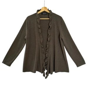 Jones New York Collection Brown 100% Cashmere Ruffle Open Front Cardigan Size XL - Picture 1 of 6
