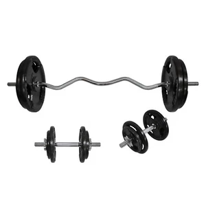 Total 73.5kg - 120cm Curl Bar Barbell Weight Set + 36cm Dumbell Bar Weight Set - Picture 1 of 10