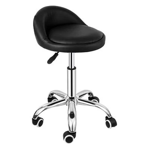 PU Leather Rolling Stool Adjustable Swivel Salon Stool Chair w/Back Wheels Black - Picture 1 of 21