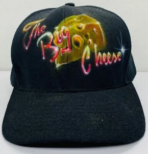 Vintage 1980’s The Big Cheese SnapBack Hat Retro NISSIN Cap Black Wool Trucker - Picture 1 of 20