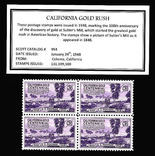 1948 - CALIFORNIA GOLD - Mint, Never Hinged, Block of  Vintage Postage Stamps - Image 1 of 1